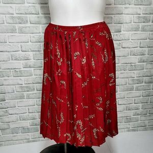 Vintage 90s Leslie Fay Plus Size 20WP Red Floral‎ Pleated Skirt Elastic Waist